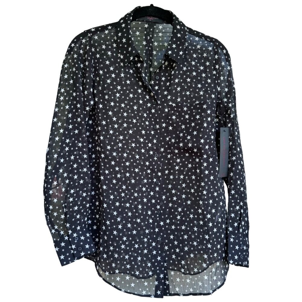 Love for Humanity Couture Button Down Shirt sz Small Stars Black w/ White Stars - Picture 1 of 10